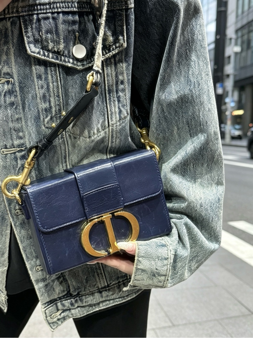 Dior Navy Blue 30 Montaigne Box Shoulder Bag